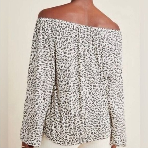 Anthropologie Top Cascais Off Shoulder Leopard Print Knit Long Sleeve Medium - Picture 3 of 14
